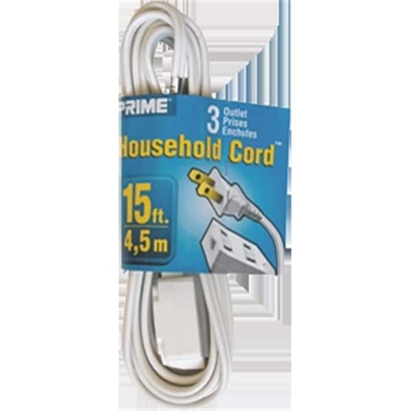 Proplus SPT-2 Extension Cord, 16 AWG, Indoor, 16/2, 3 Outlets, White, 15 ft PR3565926 - main